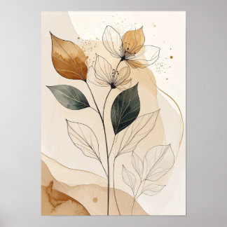 Ethereal Earth Tones: Modern Botanical Line Art wi Poster
