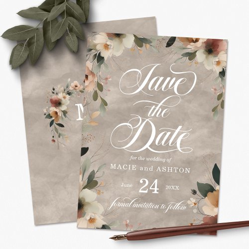 Ethereal Elegance Beige Cottagecore Floral Wedding Save The Date