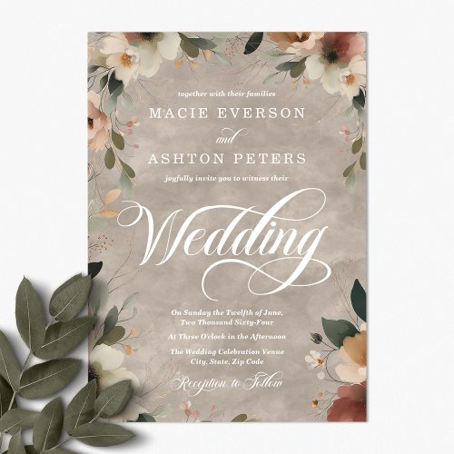 Ethereal Elegance Beige Ecru Watercolor Wedding Invitation
