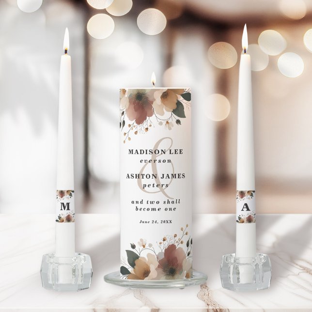 Ethereal Elegance Boho Floral Wedding Ceremony Unity Candle Set (Light your way to forever with our cottagecore Unity Candle Set, beautifully capturing your union.)