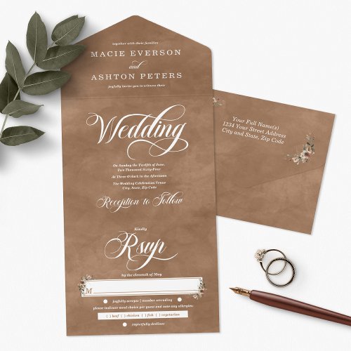 Ethereal Elegance Clay Ember Watercolor Wedding All In One Invitation