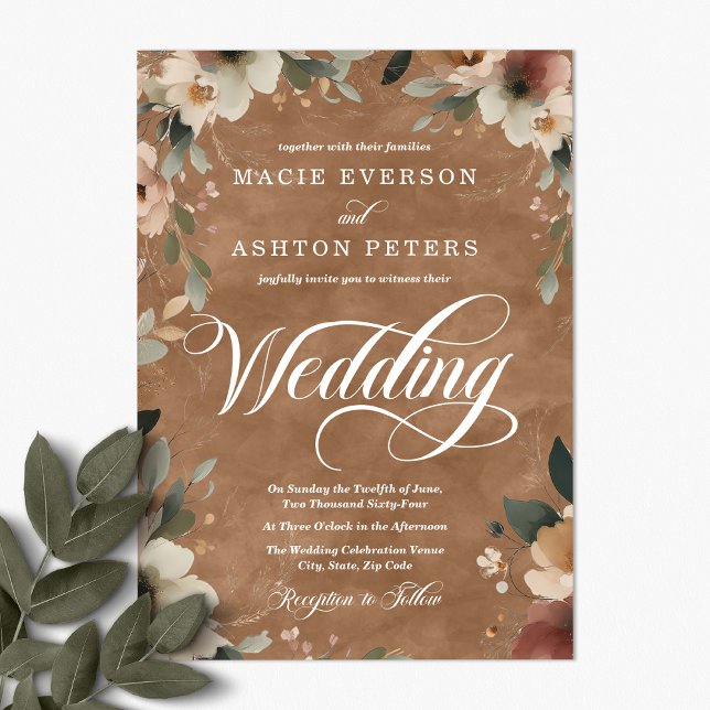 Ethereal Elegance Clay Ember Watercolor Wedding Invitation (Step into a world where love and nature intertwine, with our Ethereal Elegance Invites.)