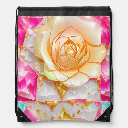 Ethereal Elegance Cream Rose Amongst Rubies  Drawstring Bag