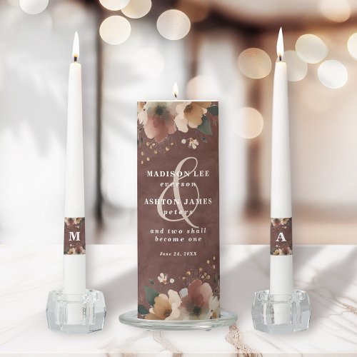 Ethereal Elegance Garnet Floral Wedding Ceremony Unity Candle Set