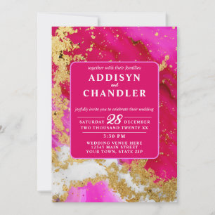 Ethereal Elegance: Hot Pink Geode-Inspired Wedding Invitation