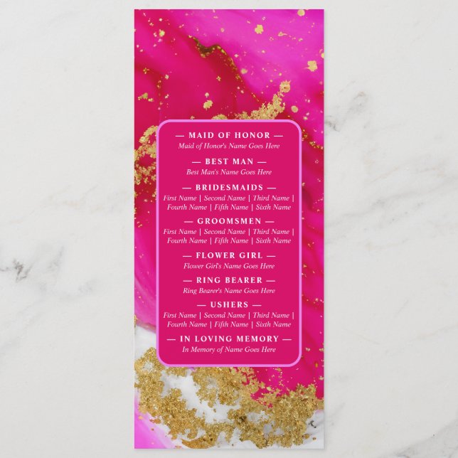 Ethereal Elegance: Hot Pink Geode-Inspired Wedding Program (Back)