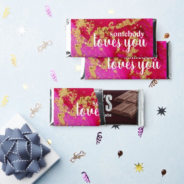 Ethereal Elegance Hot Pink Gold Valentine's Day Hershey Bar Favors (Front)
