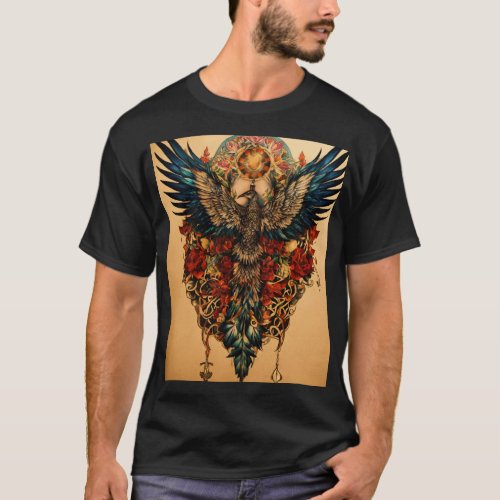 Ethereal Elegance Precious Wing Tattoo Art T_Shirt