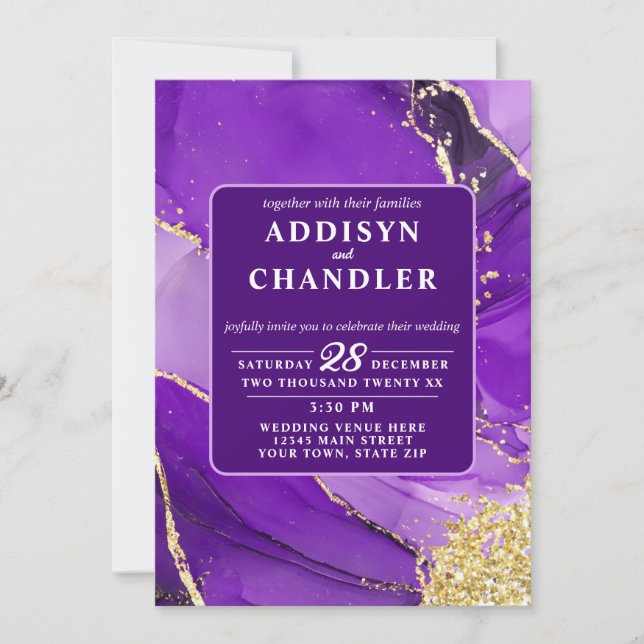 Ethereal Elegance: Purple Geode-Inspired Wedding Invitation (Front)