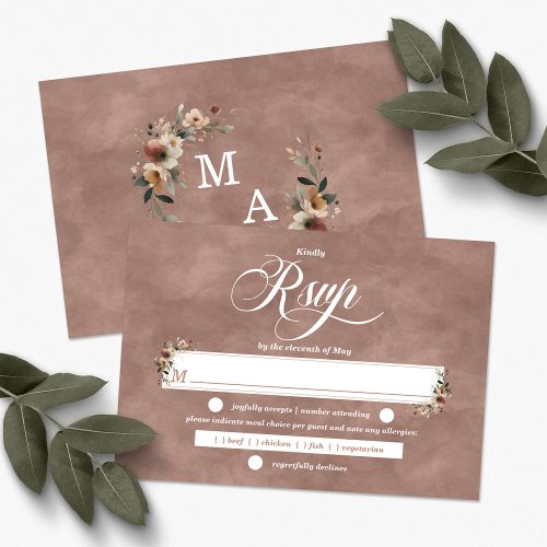 Ethereal Elegance Rosewood Boho Floral Wedding RSVP Card