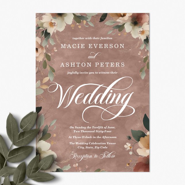 Ethereal Elegance Rosewood Pink Watercolor Wedding Invitation (Step into a world where love and nature intertwine, with our Ethereal Elegance Invites.)