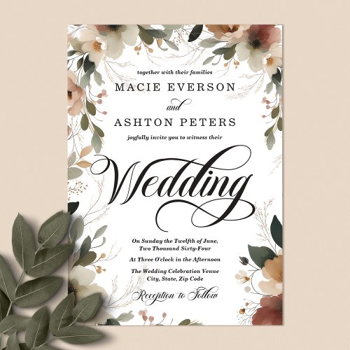 Ethereal Elegance Rustic Boho Wildflower Wedding Invitation