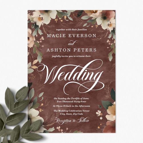 Ethereal Elegance Rustic Garnet Watercolor Wedding Invitation