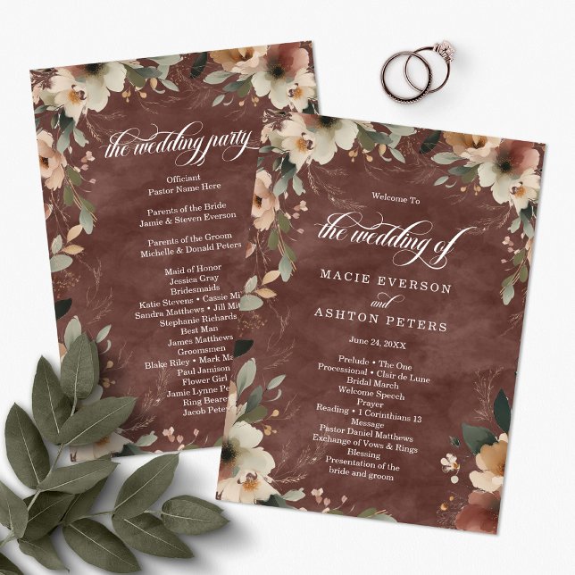 Ethereal Elegance Rustic Garnet Wedding Ceremony Program (Step into a world where love and nature intertwine, with our Ethereal Elegance Programs.)