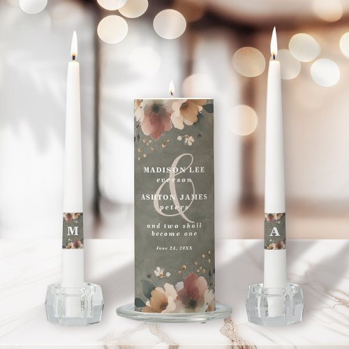 Ethereal Elegance Sage Floral Wedding Ceremony Unity Candle Set