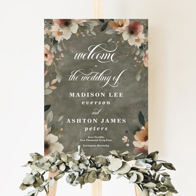 Ethereal Elegance Sage Green Wedding Welcome Sign (Step into a world where love and nature intertwine, with our Ethereal Elegance Wedding Signs.)