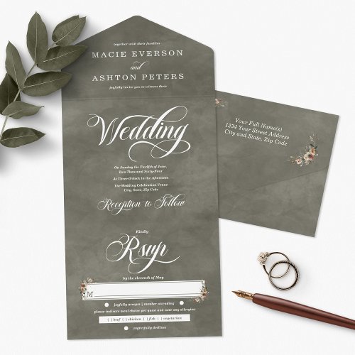 Ethereal Elegance Sage Whisper Watercolor Wedding All In One Invitation