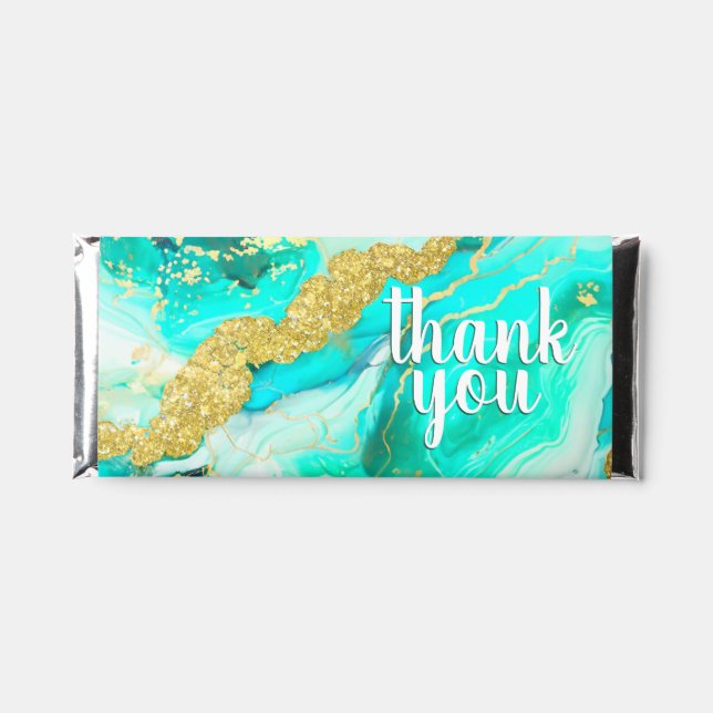 Ethereal Elegance Turquoise Geode-Inspired Wedding Hershey Bar Favors (Front)