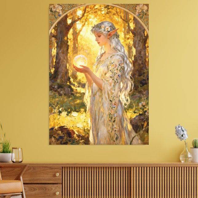 Ethereal Elf Maiden in Art Nouveau Style Canvas Print (Insitu(LivingRoom))