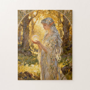 Ethereal Elf Maiden in Art Nouveau Style Jigsaw Puzzle