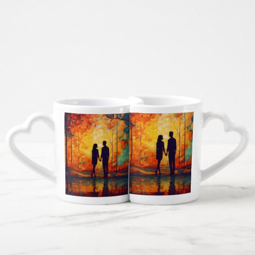 Ethereal Embrace Psychedelic Abstract couple Coffee Mug Set