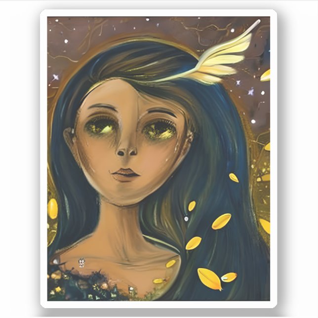 Ethereal Enchanted Angelic Girl Abstract Ai Art Sticker (Front)