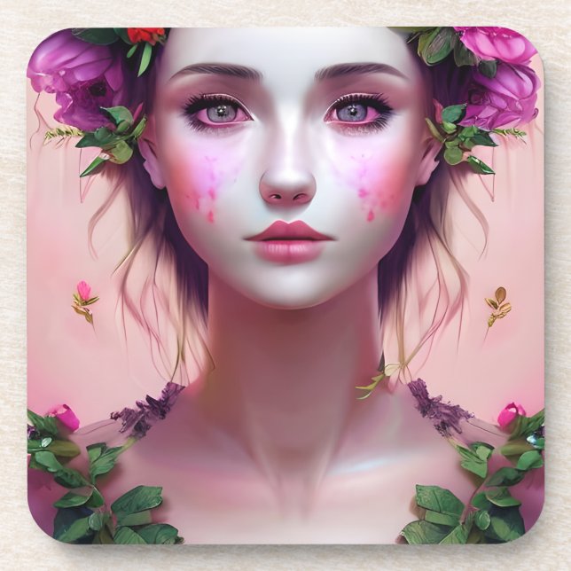 Ethereal Enchanted Fairytale Beautiful Woman Beverage Coaster (Front)
