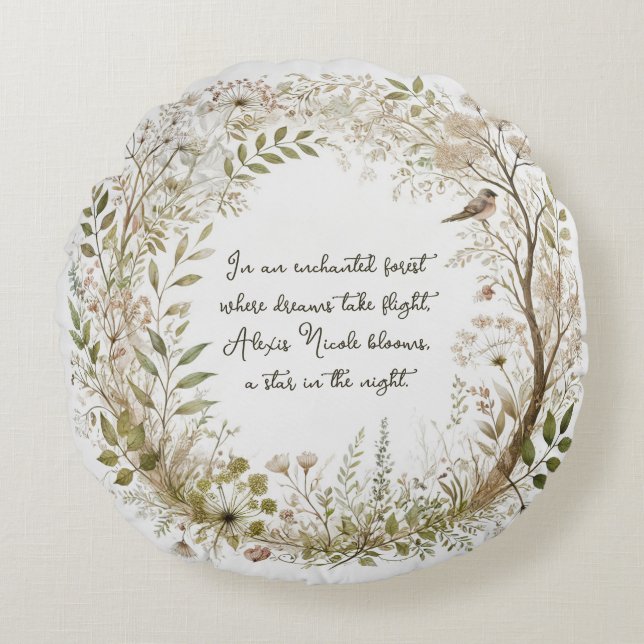 Ethereal Enchanted Forest Round Pillow (Front)