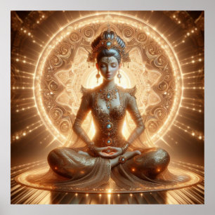 Ethereal Enlightenment -Golden Aura Meditative Art Poster