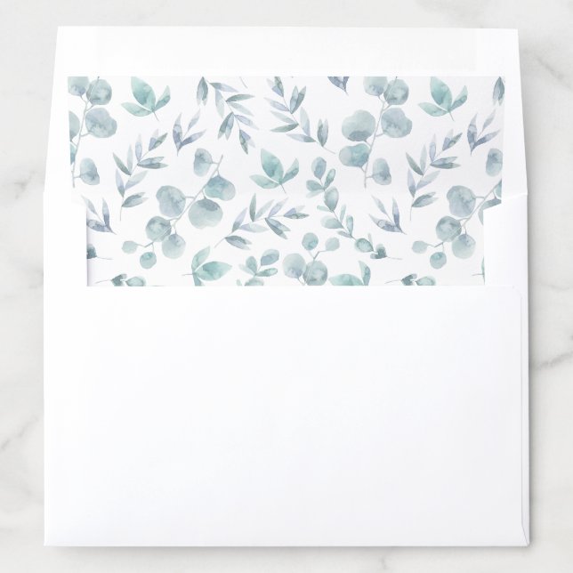 Ethereal Eucalyptus Dusty Blue Wedding Invitation Envelope Liner (In Envelope)