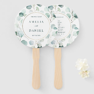 Ethereal Eucalyptus Gold Greenery Wedding Program Hand Fan