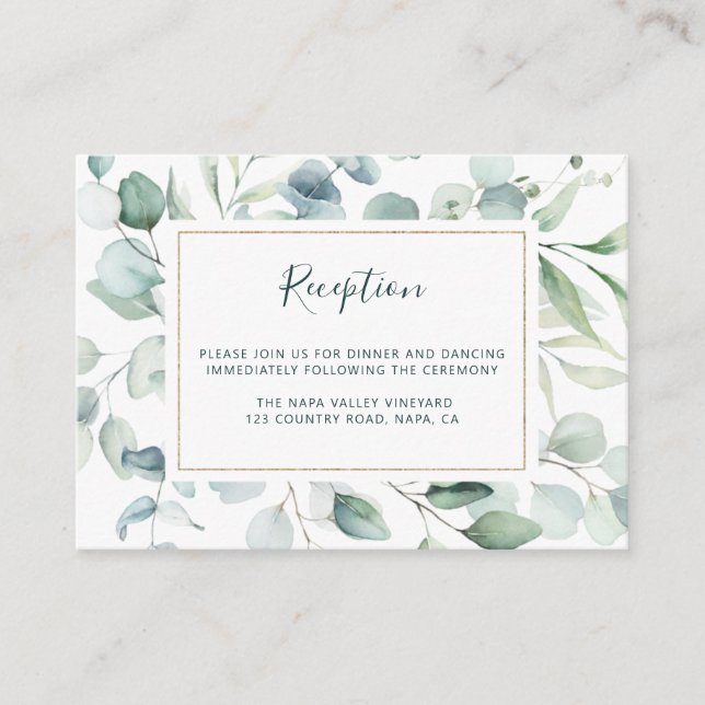 Ethereal Eucalyptus Greenery Wedding Reception Enclosure Card (Front)