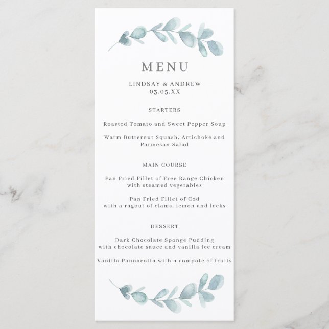 Ethereal Eucalyptus Wedding Menu (Front)