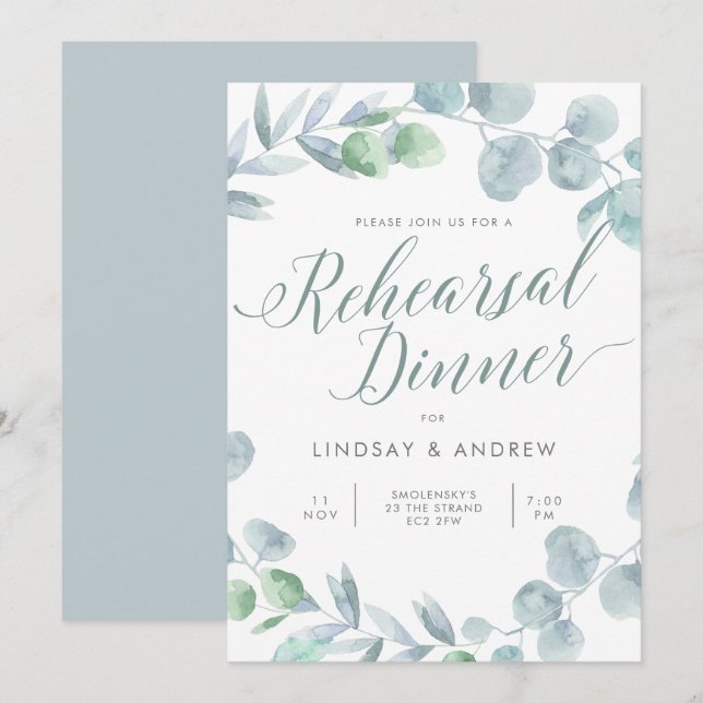 Ethereal Eucalyptus Wedding Rehearsal Dinner Invitation (Front/Back)