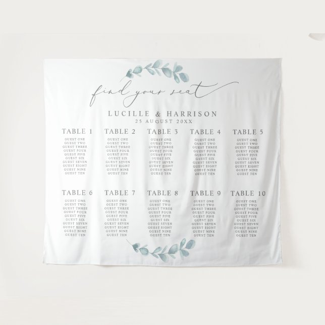Ethereal Eucalyptus Wedding Seating/Table Plan Tapestry (Front (Horizontal))