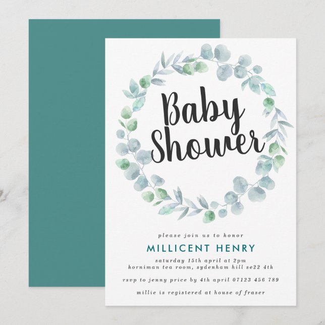 Ethereal Eucalyptus Wreath Baby Shower Invitation (Front/Back)