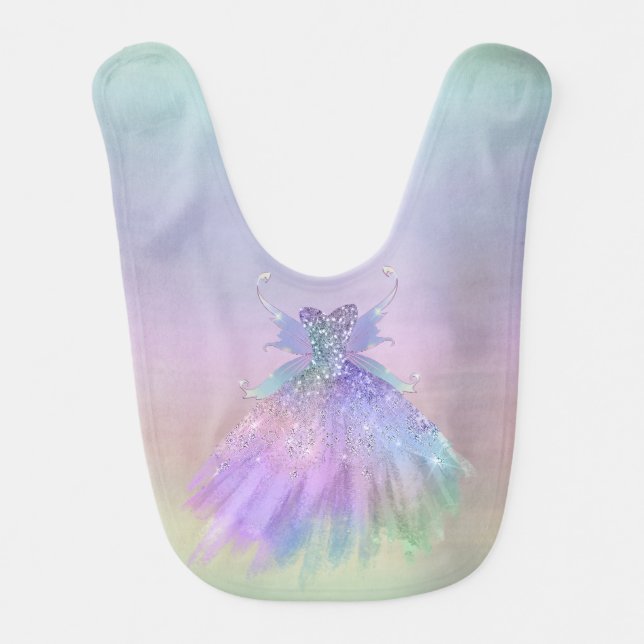 Ethereal Fairy Gown | Rainbow Ombre Pastel Sheen Baby Bib (Front)