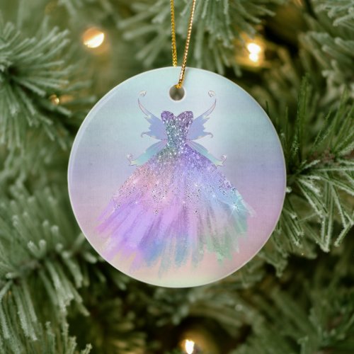 Ethereal Fairy Gown | Rainbow Ombre Pastel Sheen Ceramic Ornament