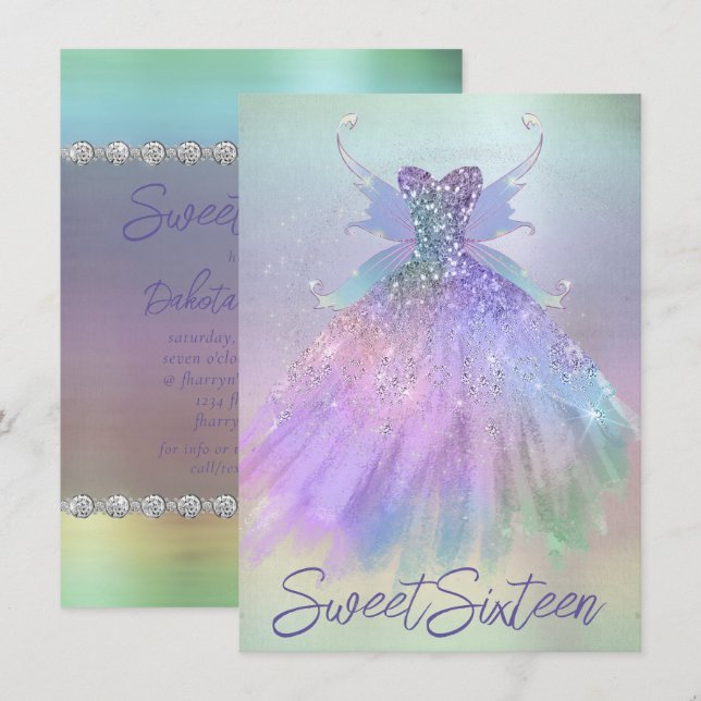 Ethereal Fairy Gown | Rainbow Ombre Pastel Sheen Invitation (Front/Back)