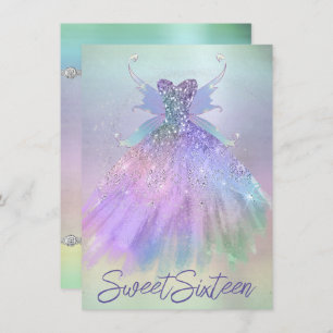 Ethereal Fairy Gown Rainbow Ombre Pastel Sheen Invitation