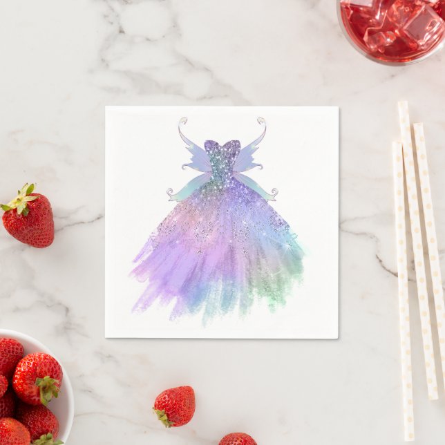Ethereal Fairy Gown | Rainbow Ombre Pastel Sheen Napkins (Insitu)