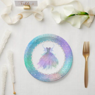 Ethereal Fairy Gown Rainbow Ombre Pastel Sheen Paper Plates