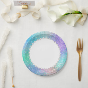 Ethereal Fairy Gown Rainbow Ombre Pastel Sheen Paper Plates