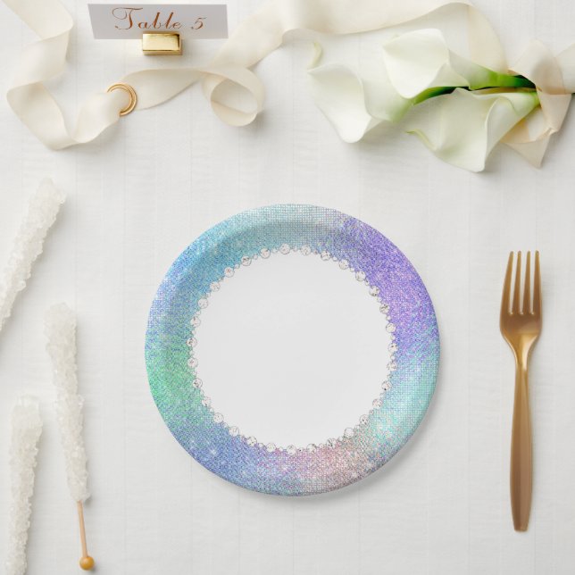 Ethereal Fairy Gown | Rainbow Ombre Pastel Sheen Paper Plates (Wedding)
