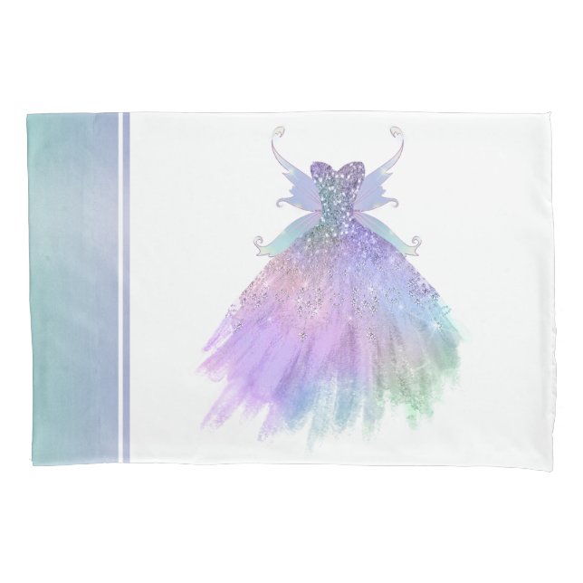 Ethereal Fairy Gown | Rainbow Ombre Pastel Sheen Pillow Case (Front)