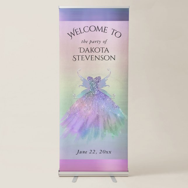 Ethereal Fairy Gown | Rainbow Ombre Pastel Sheen Retractable Banner (Front)