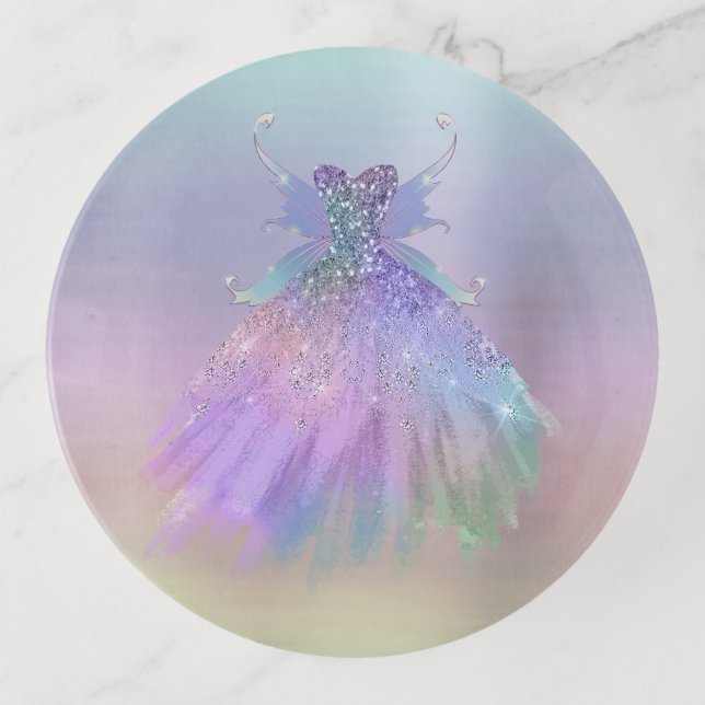 Ethereal Fairy Gown | Rainbow Ombre Pastel Sheen Trinket Tray (Front)