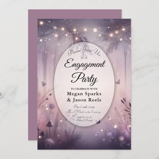 Ethereal Fairy Lights Forest Engagement Party Invitation (Front/Back)