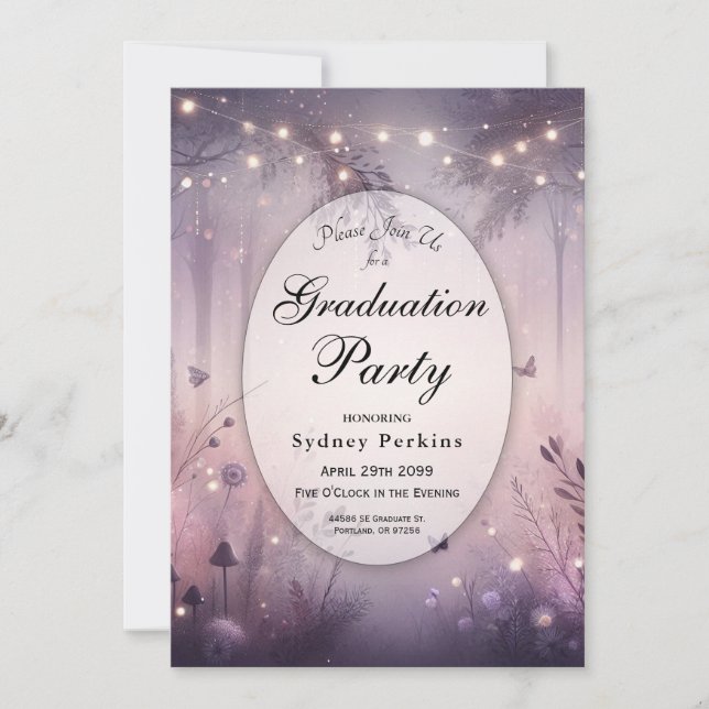 Ethereal Fairy Lights Forest Graduation Party Invitation (Front)