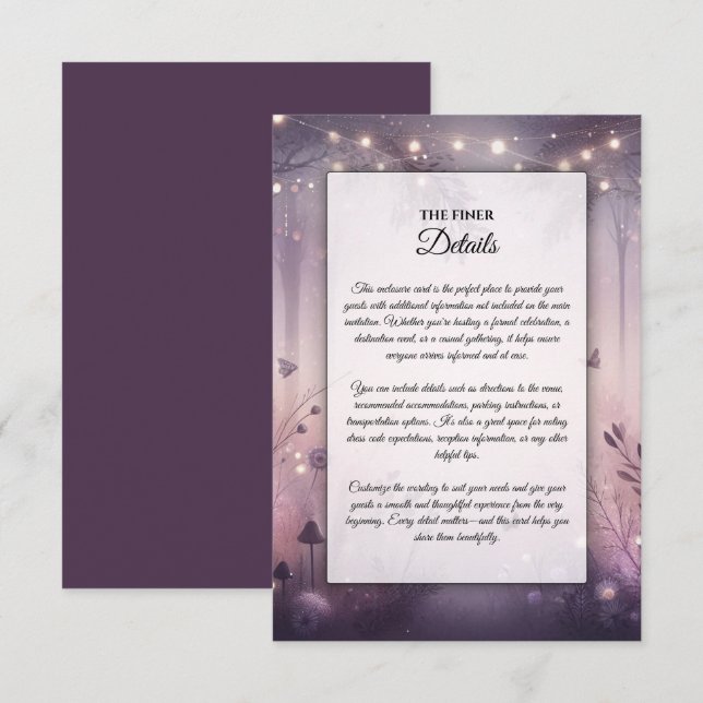 Ethereal Fairy Lights Forest Wedding  Enclosure Card (Front/Back)